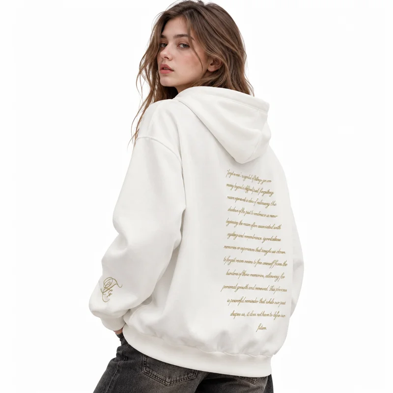Autumn Winter Women Hoodie Oversized Long Sleeve Retro Script Text Print Front Back Graphic Pocket Daily Street Sweatshirt