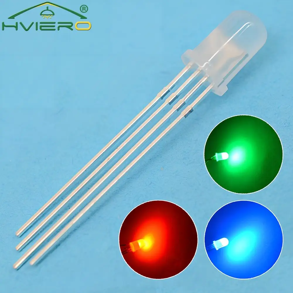 

10X Min F5 5mm Round 4pin Diffused RGB Tri-Color Common Cathode Red Green Blue Emitting Diodes LED Lamp Bulb Light Multipurpose