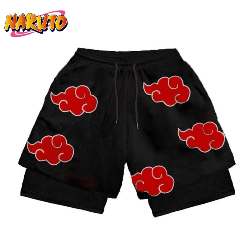 Naruto 3D Print Akatsuki Men 2 In 1 Swimming Trunks Shorts with Compression Quick Dry Swiming Double Layer Running Beach Shorts