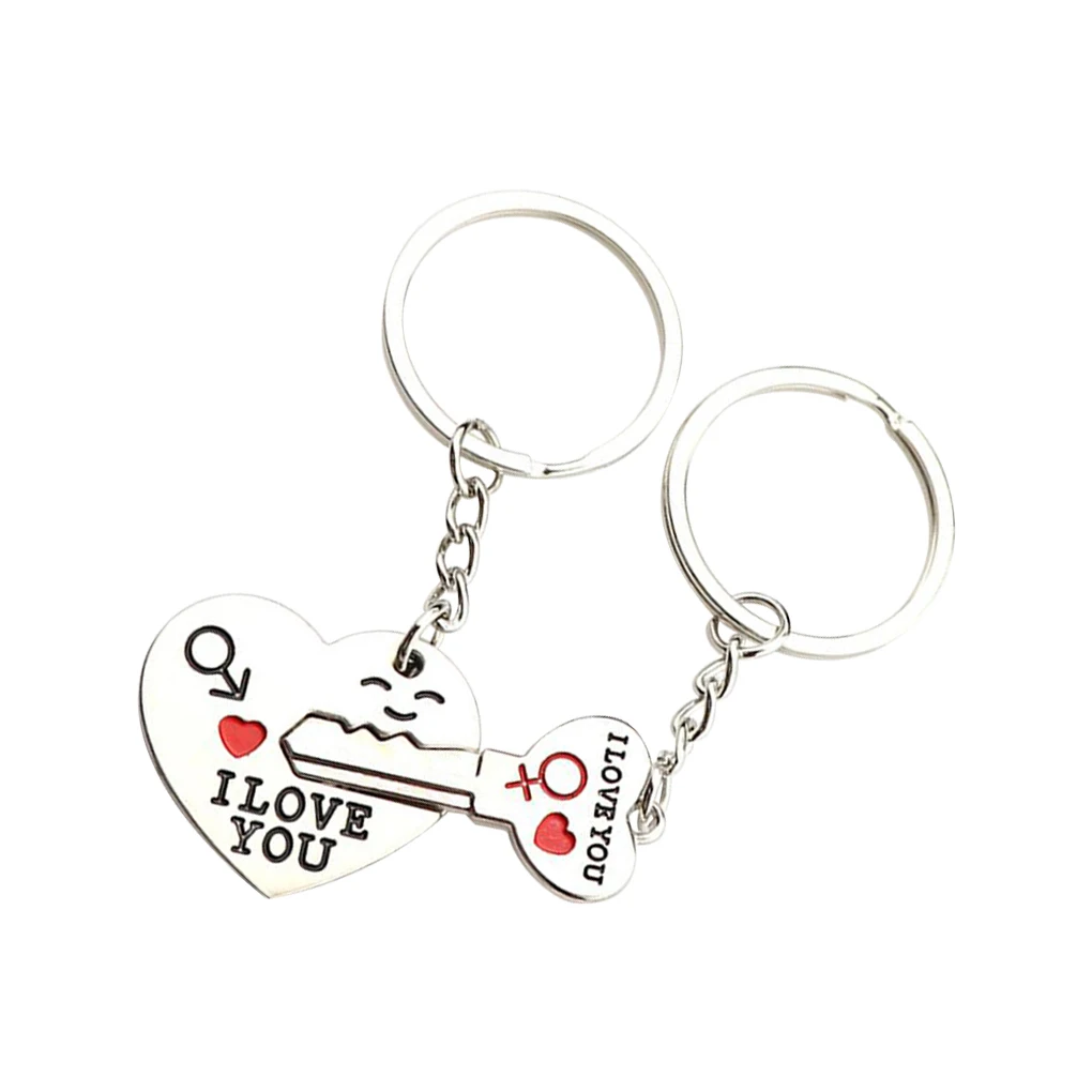 1 Pair Couple Key Chain Heart Shape Cute Pendant Alloy Lovers Keyring Anniversary Gift