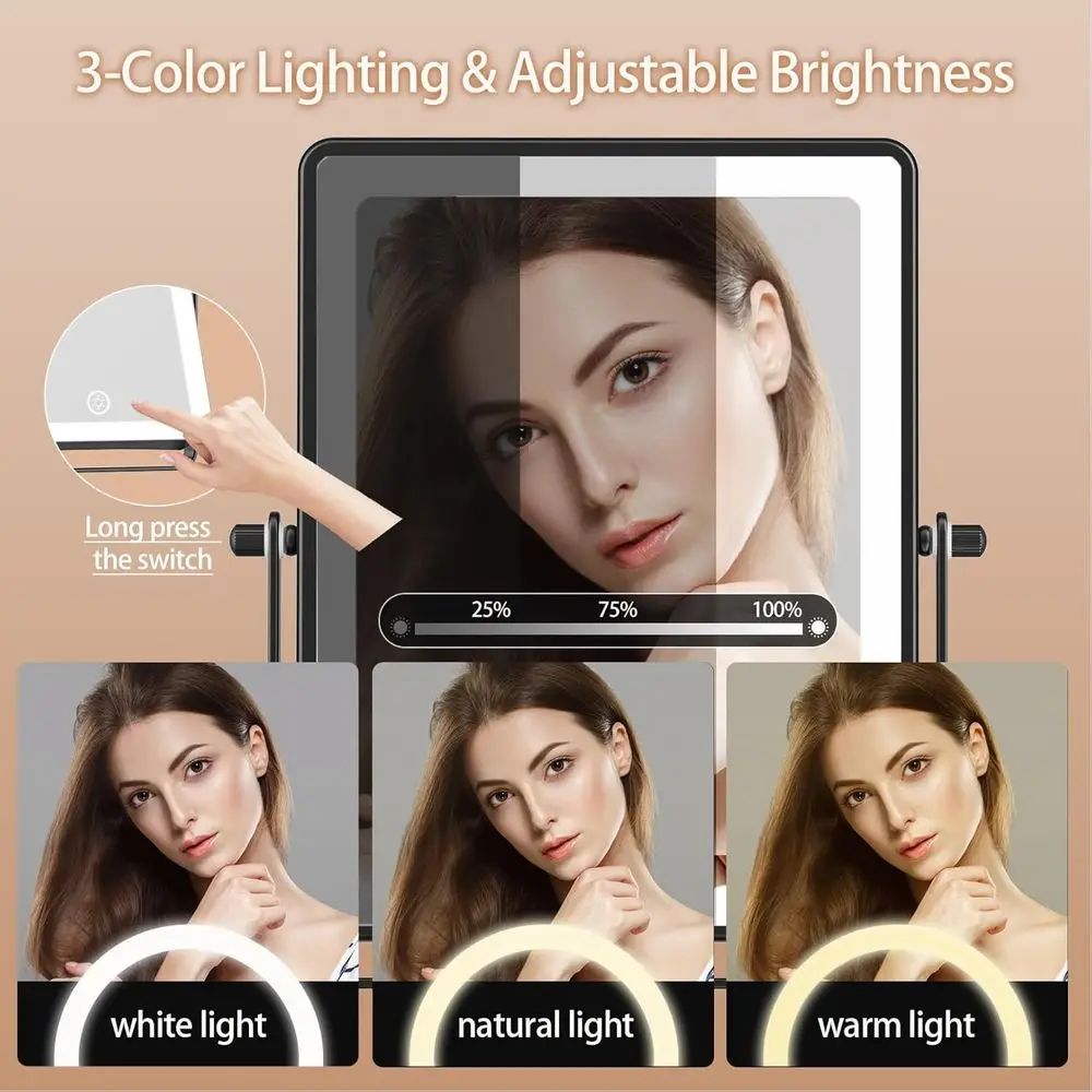 8.7 กระจกแต่งหน้า LED สองด้านพร้อมกำลังขยาย 30 เท่า 360 °   แขนหมุนได้, 3 สีของแสง, ติดผนัง, แบตเตอรี่ 5000mAh