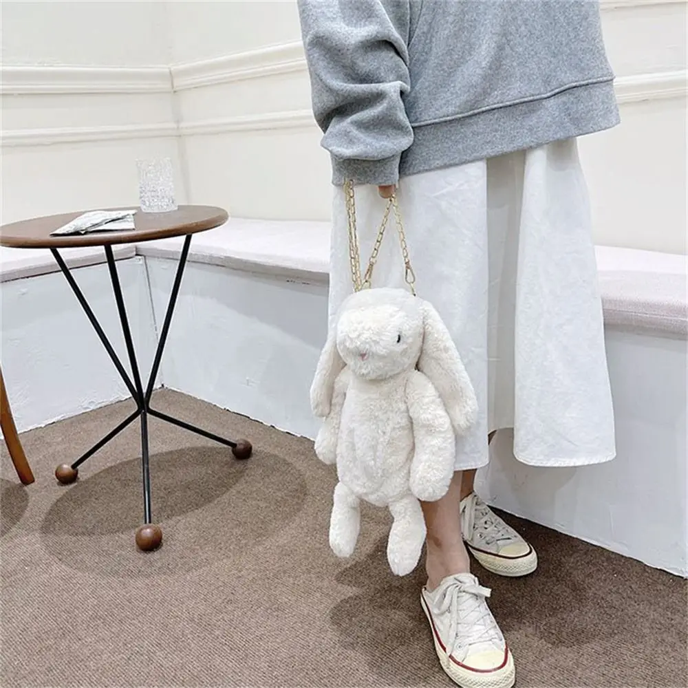 Long Ear Plush Shoulder Bag Coin Purse Handbag Chain Strap Rabbit Plush Bags Cartoon Animals Crossbody Bag For Girls