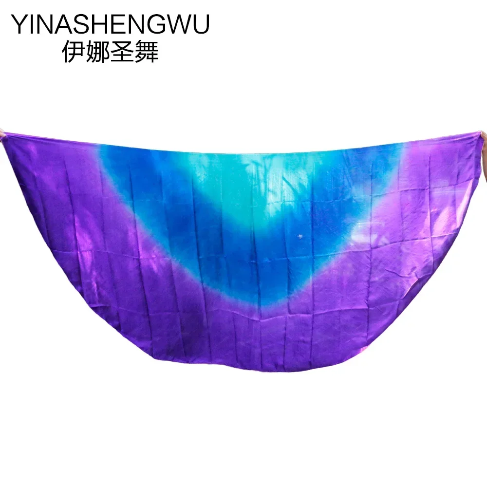 수제 천연 실크 댄스 베일 고품질 반원형 벨리댄스 소품 터쿼이즈 로얄 블루 퍼플 공연 소품