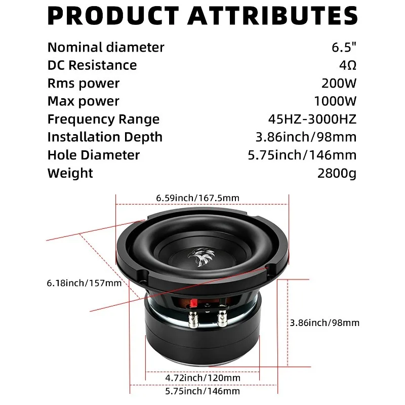 1pcs 6.5 Inch Car Speakers 4 Ohm High Power 1000W HiFi Multimedia Music Stereo Mid Bass Subwoofer For Home Theater Car Audio view 6