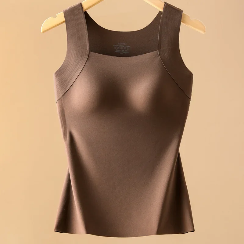 Camiseta Térmica de Cuello Cuadrado para Mujer, Sin Costuras, Ajustada, Sin Mangas, Suave y Cálida, para Invierno