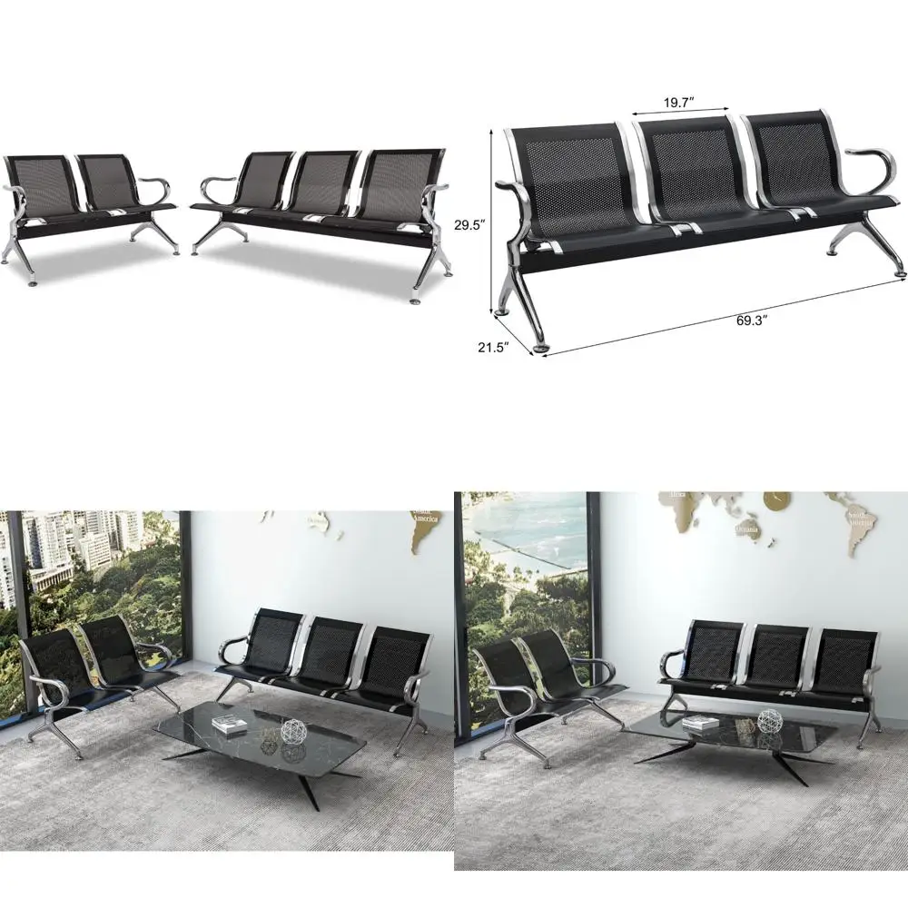5-Seat Airport Reception Chairs with Arms for Office Lobby Guest Seating and Waiting Room Benches