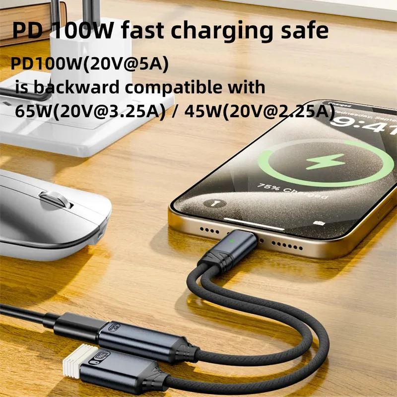 كابل USB C OTG 2 في 1 من النوع C إلى USB A مع منفذ شحن PD لهاتف Samsung Huawei Xiaomi والكمبيوتر المحمول والكمبيوتر اللوحي