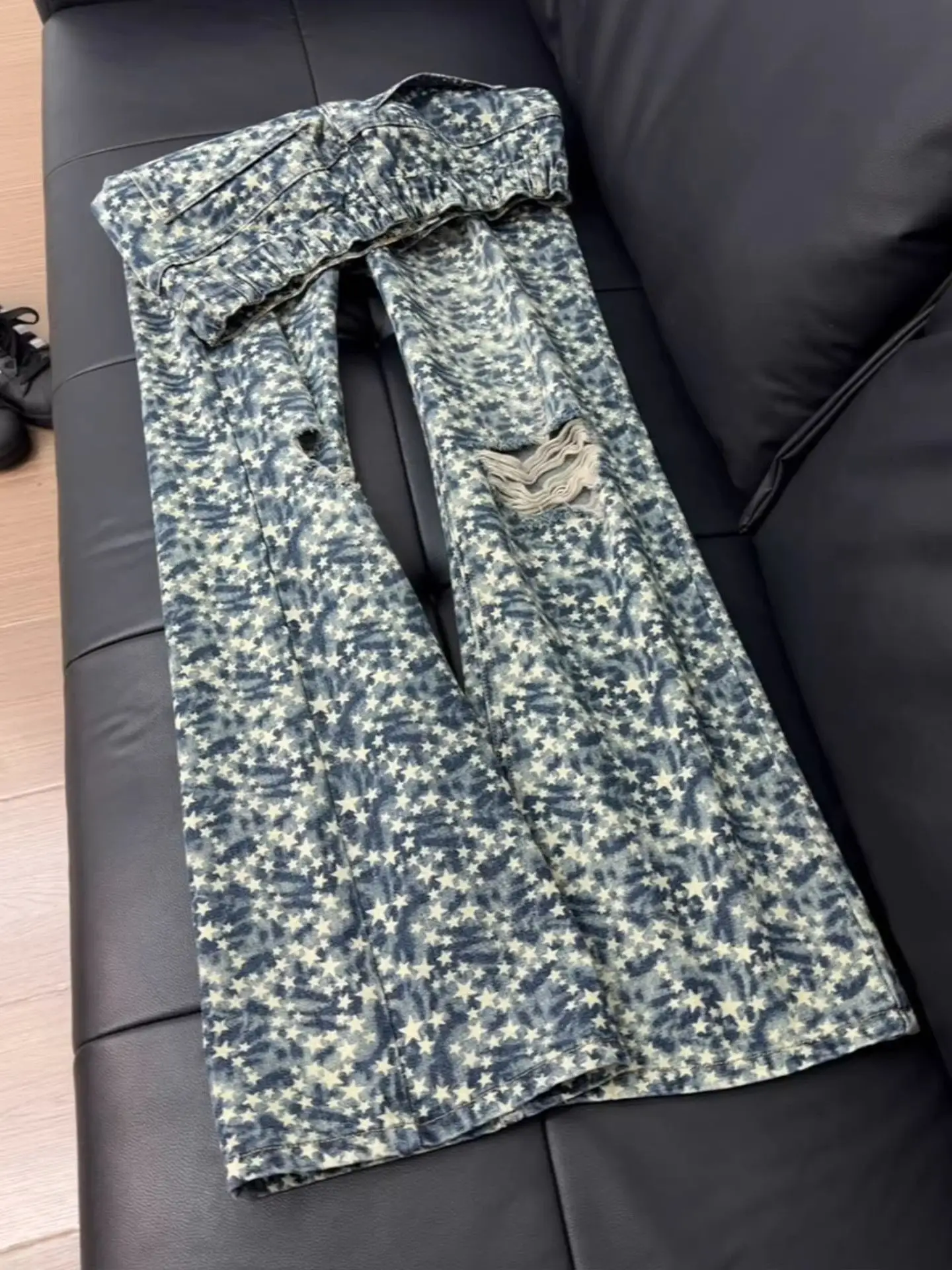 Men's Blue Star Camouflage Wide Legs Jeans Sweatpants Summer Bottom Young Boy Casual Pants Male High Waist Y2k Thin Trousers