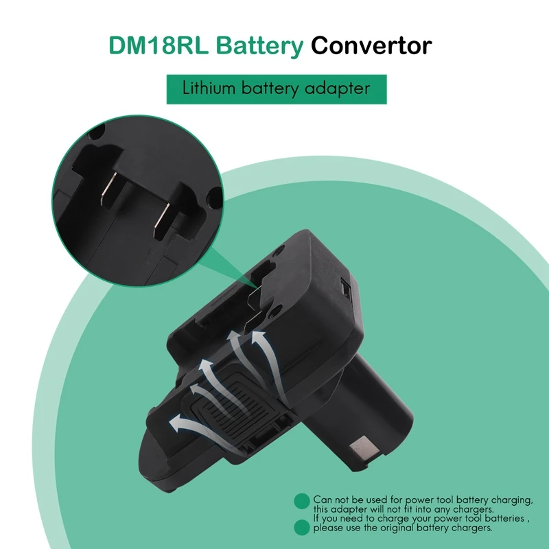 Dm18rl Lithium Battery Convertor Adapter For Ryobi 20V/18V P108 Abp1801 Li-Ion Battery