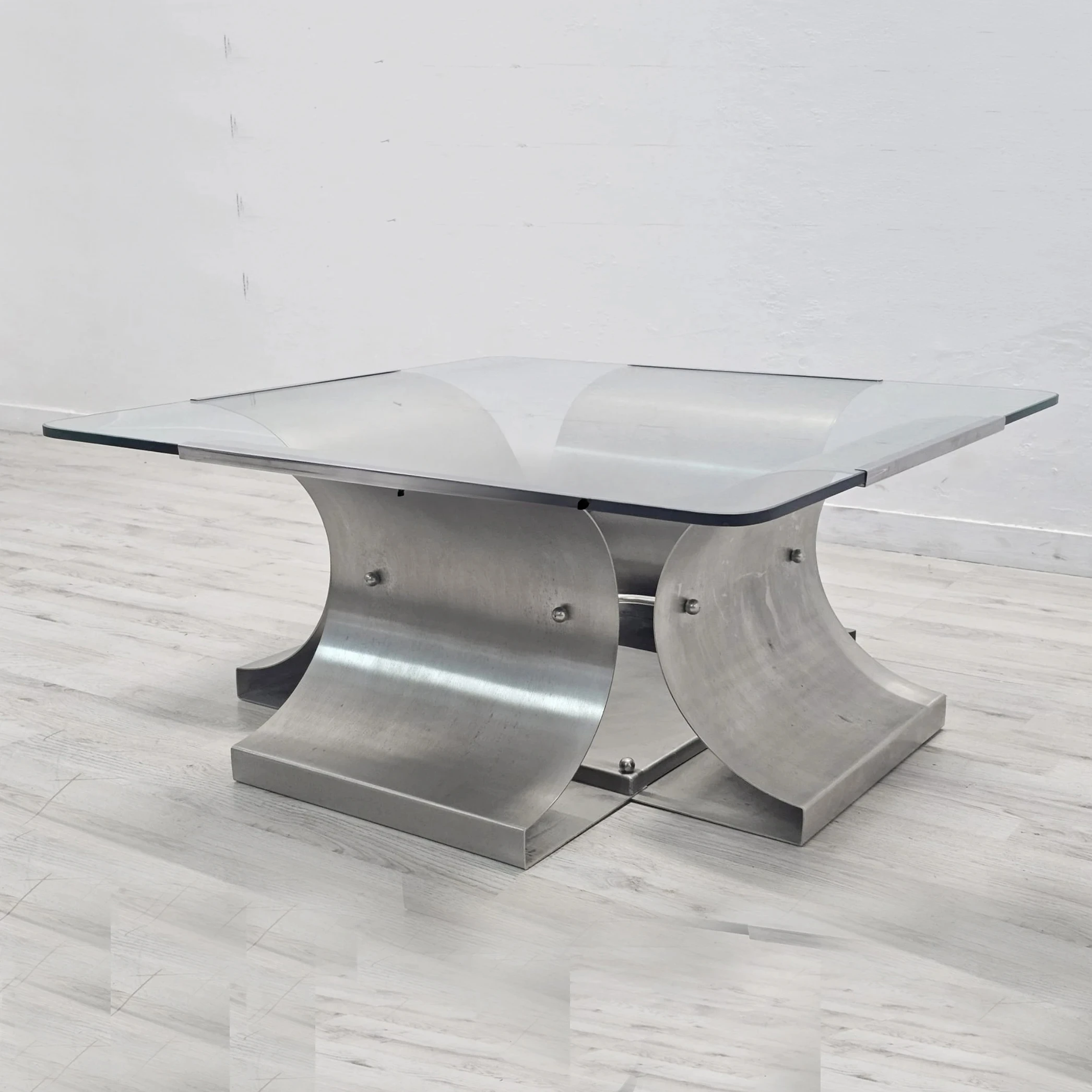 

Nordic Designer Household Living Room Tea Table Stainless Steel Glass Square Coffee Table