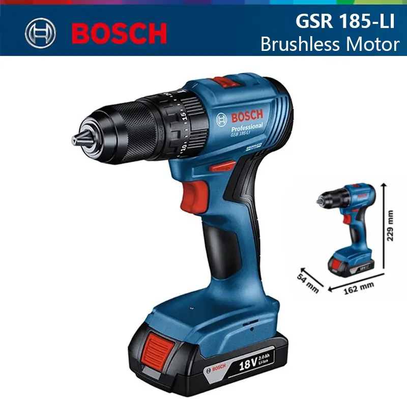 Bosch GSR 185-Li Cordless Impact Drill Brushless Drill Driver Electric Screwdriver Driller 3in1 Professional Power Tool