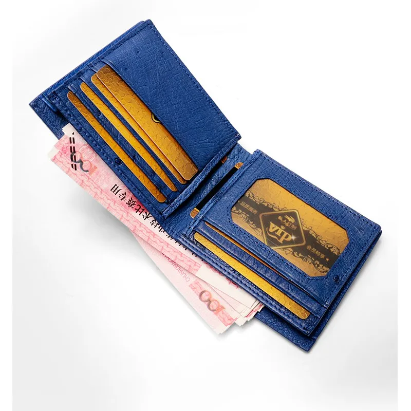 2022 New Ostrich Leather Men\'s Short Wallet Genuine Leather Leisure Man Multi Card Wallets High Grade Purse Luxury Money Bag 45