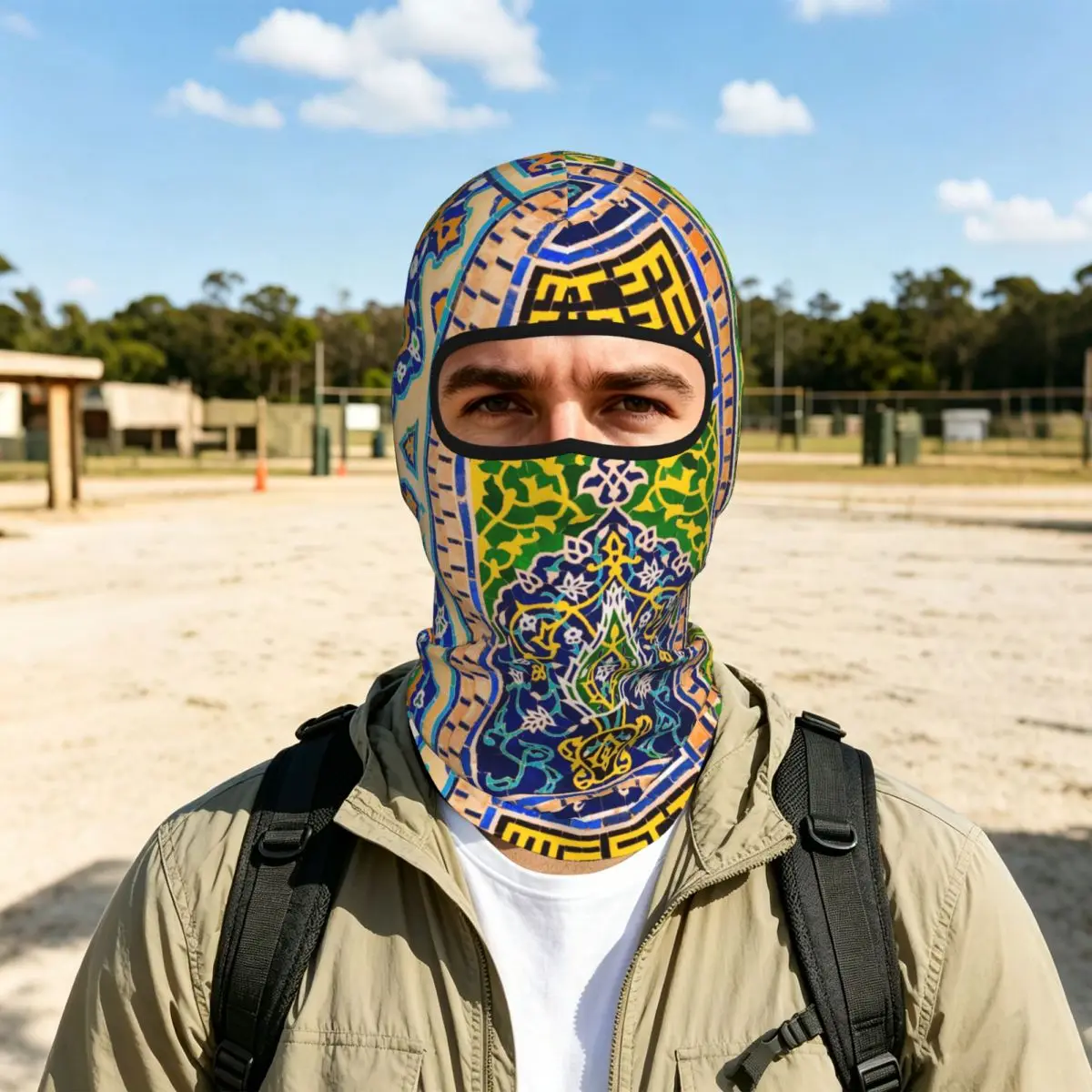 Mosaic Pattern Balaclava Full Face Mask Breathable Motorcycle Winter Warm Full Cover Caps Neck Windproof Dustproof Cycling Caps