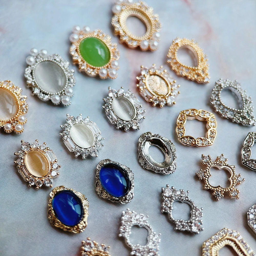 10개/세트 타원형 드롭형 속이 빈 네일 참 장식품 고급 네일 부품 보석 크리스탈 라인스톤 네일 아트 장식 액세서리