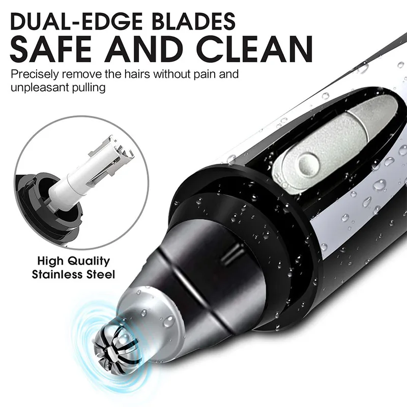 360 Bevel Blade Stainless Steel Blade Waterproof Men Women Eyebrow Facial Battery Electric Nose Ear Hair Trimmer Remover Clipper