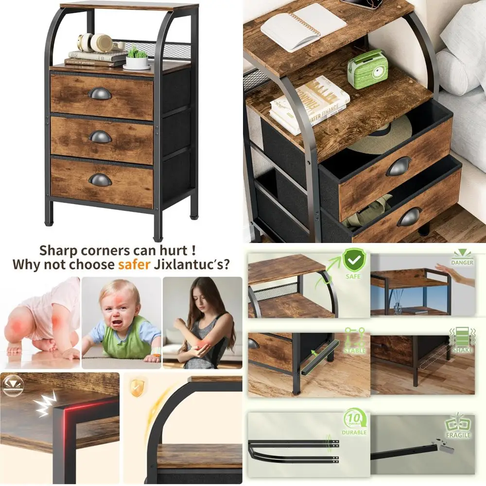 

3-drawer storage nightstand with open shelves - compact bedside table