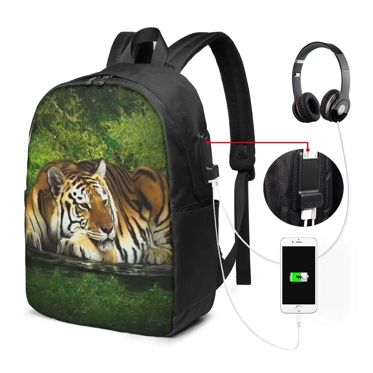 Tiger Lying In The Forest Pattern Backpack Travel Notebook Bag Computer College Student School Bag Laptop Shoulder Bags