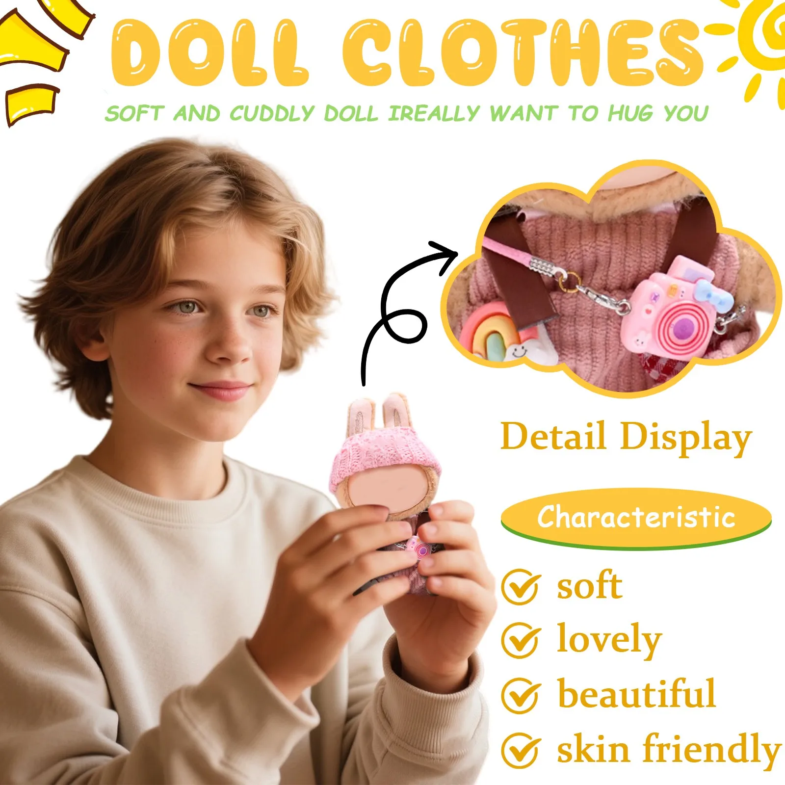 Plush Overalls For Dolls Cute Mini Plush Doll Clothes For 17cm Labubu Rabbit Ear Cap Kinds Of Overalls Clothes Accessories