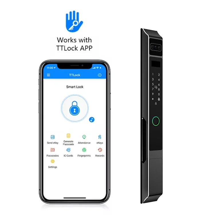 005IP65 Fully Narrow Automatic tuya Digital Lock Sliding Door Lock 3D Face Recognition Smart Waterproof swing Door Lock