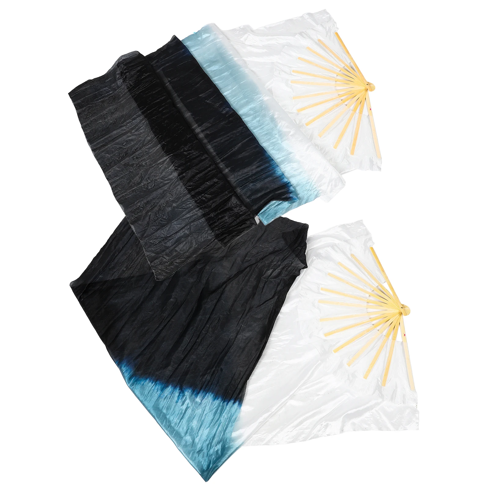 2 قطعة مراوح الرقص H عقد نسيج الحرير الصيني الدعائم طويلة قابلة للطي الخيزران مرحلة الزخرفية #6