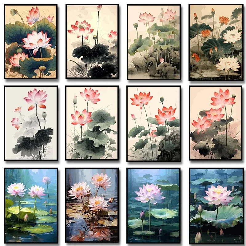 

Traditonal Chinese Style Lotus Flower Lotus Leaf Poster，Canvas Painting Prints Wall Decor Picture，Living Room Home Decor Unfram