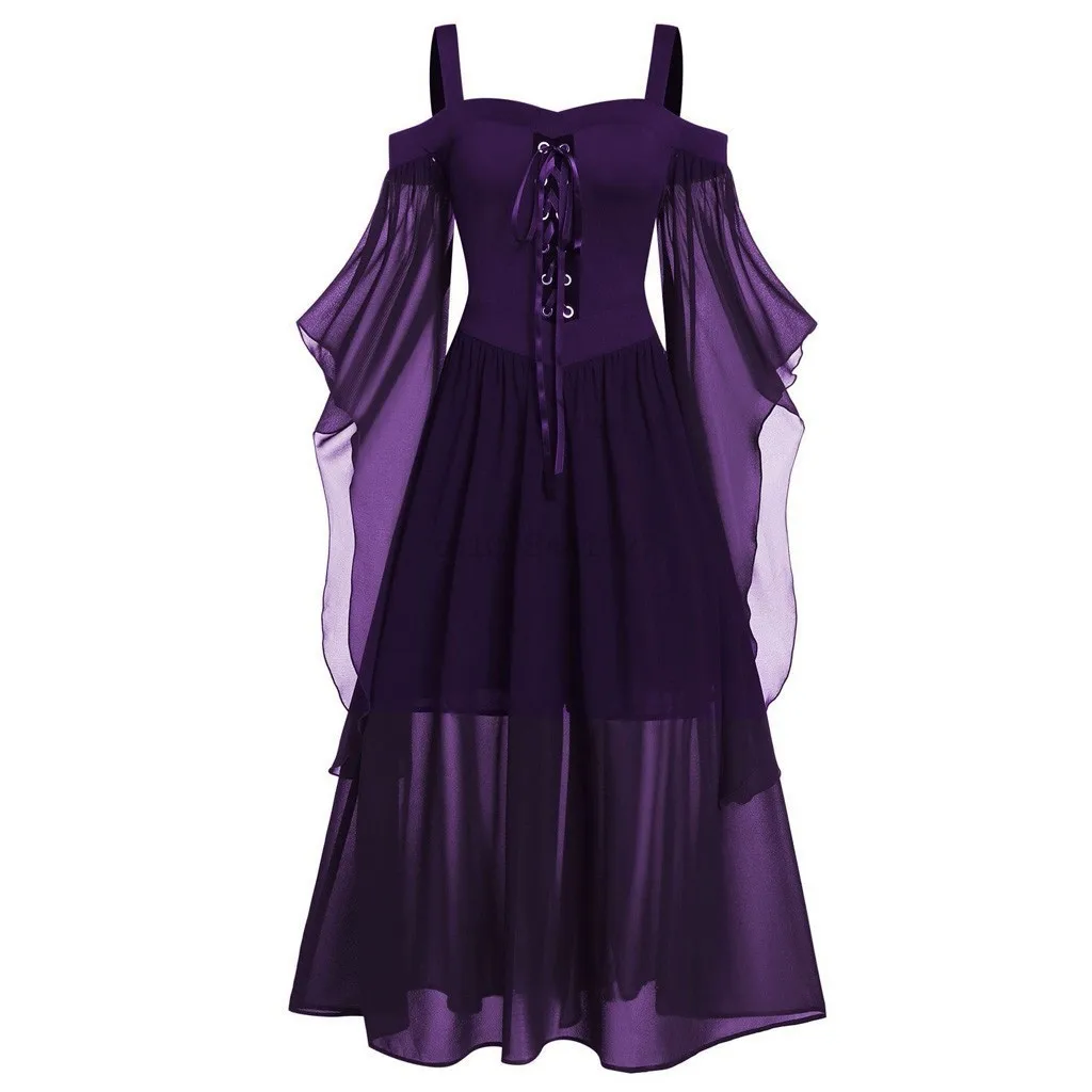 Vestiti da vampiro di Halloween vestito da donna con spalle scoperte Costume da strega Cosplay puntelli set costumi Cosplay da donna medievali