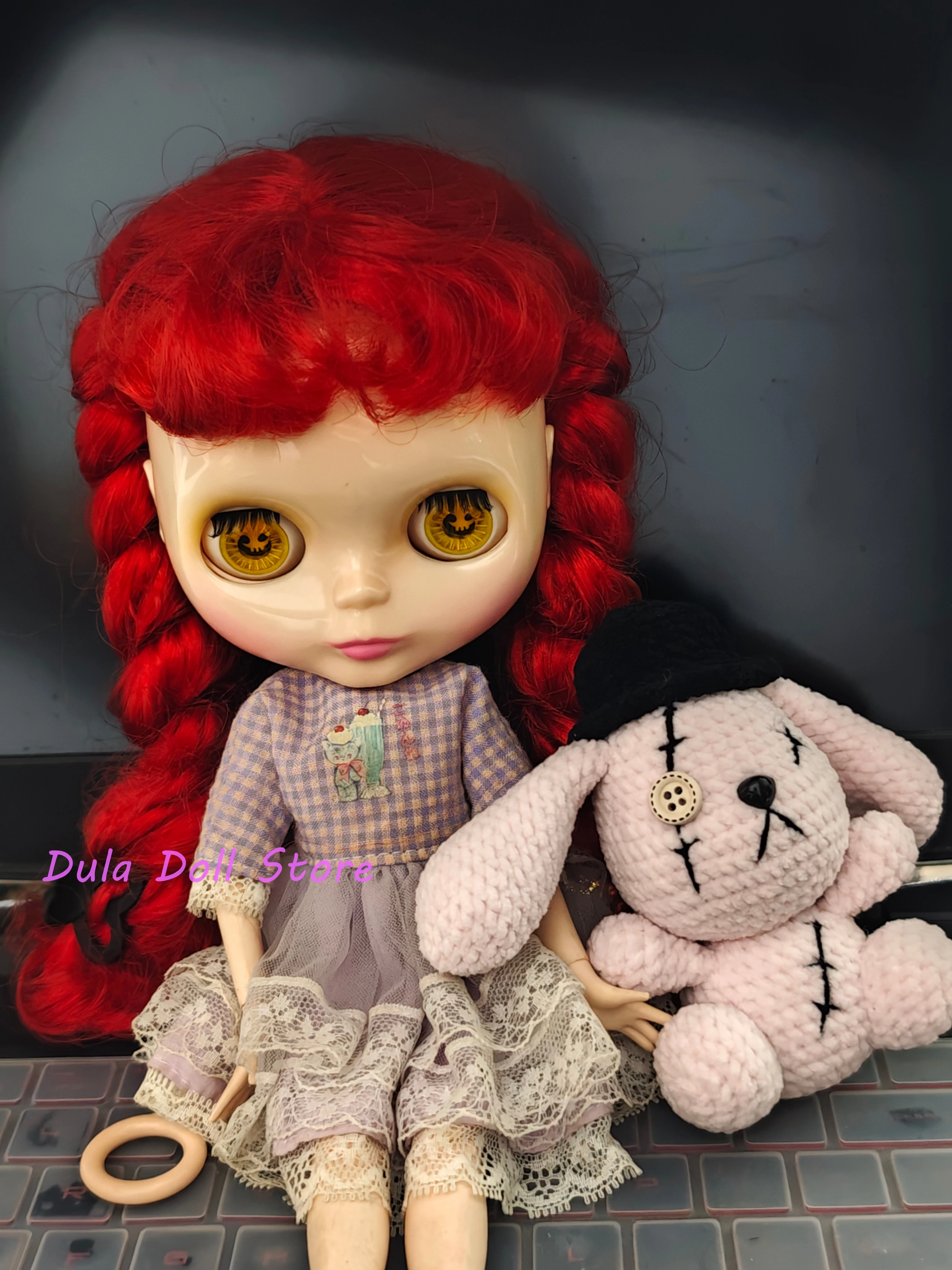 

Dula Doll Handmade crochet Rogue Rabbit Hugging doll for Blythe ob24 ob22 Doll Accessories