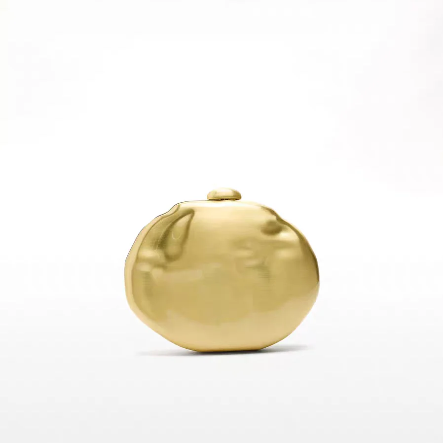 

Metal purse women evening dinner party shell shape box bag gold color