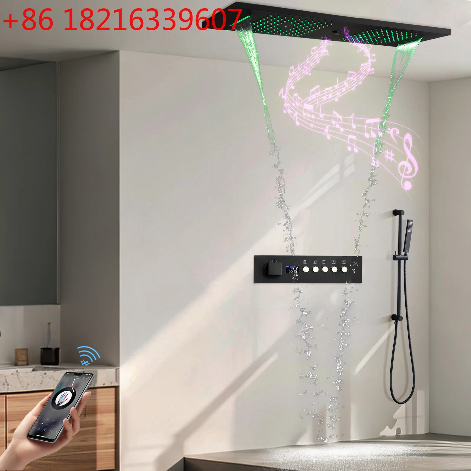

European simple 900 * 300mm concealed LED music shower set bathroom button digital display