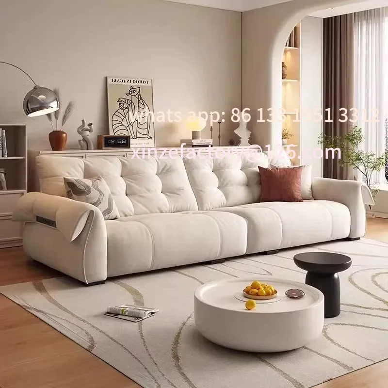 Customizable Cream Wind Swan Fabric Sofa Living Room Simple Small Apartment Cat Grab Cloth High Backrest Straight Row Sofa