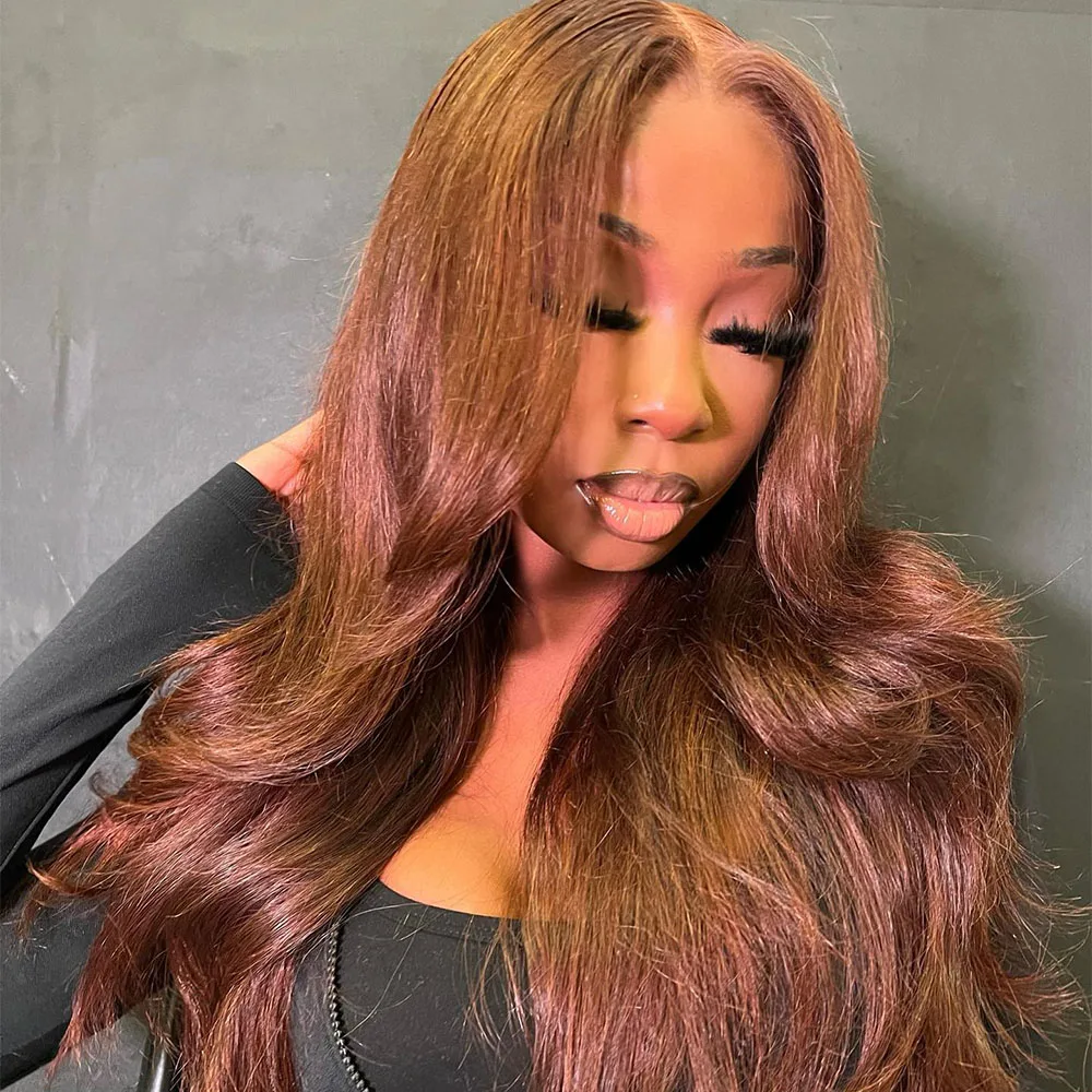 

30 40 Inch Brown Body Wave Human Hair Wigs Real 13x4 HD Lace Frontal Wig Bleached Knots Colored 13x6 HD Lace Closure Wig 200 Density