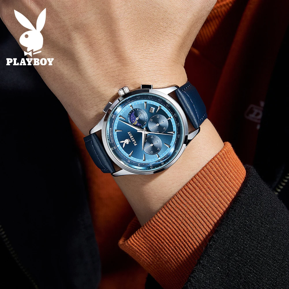 PLAYBOY 3118 Original Quartz Movement Men Watch Top Brand 30m Waterproof Classic Sports Style Chronograph Date Window Watch