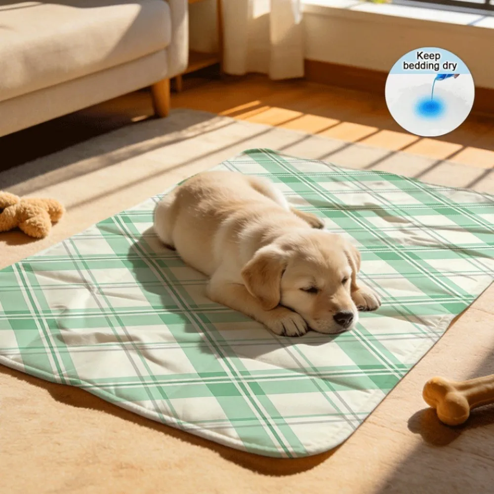 Green fresh check grid design Reversible Reusable Pet Training Pads Dual Side Usable Machine Washable for Pets