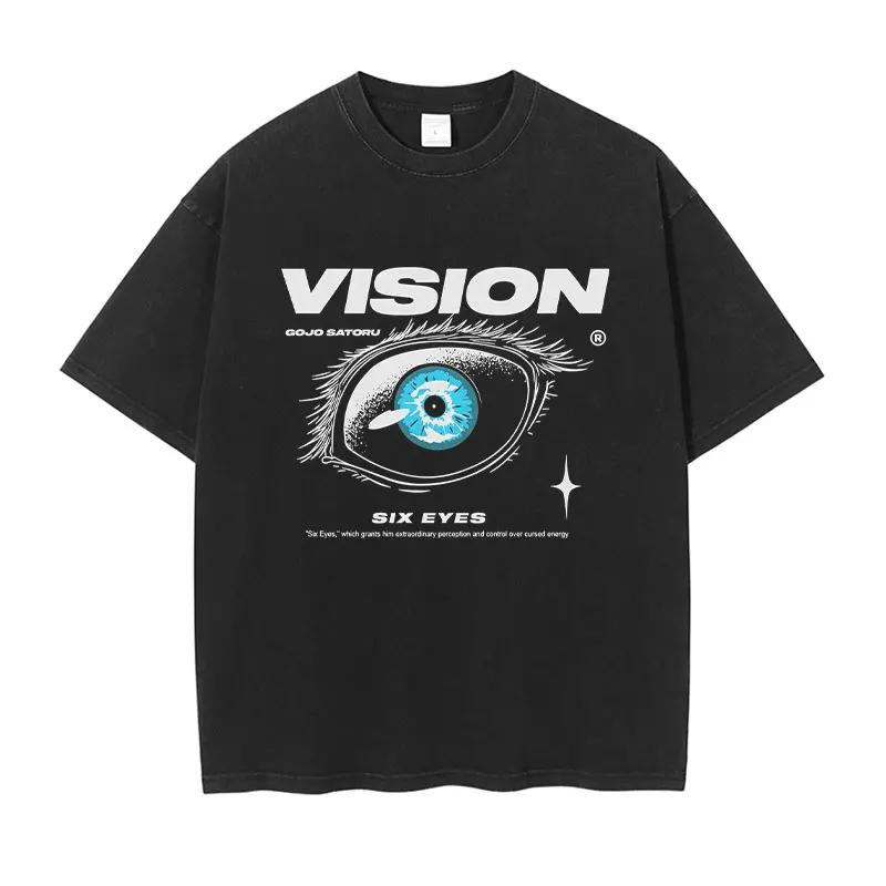 Gojo T Shirt Manga Muryo Kusho Vintage Washed TopsTees Anime Unlimited Void Harajuku DTG Print Short Sleeve Oversized Tshirt