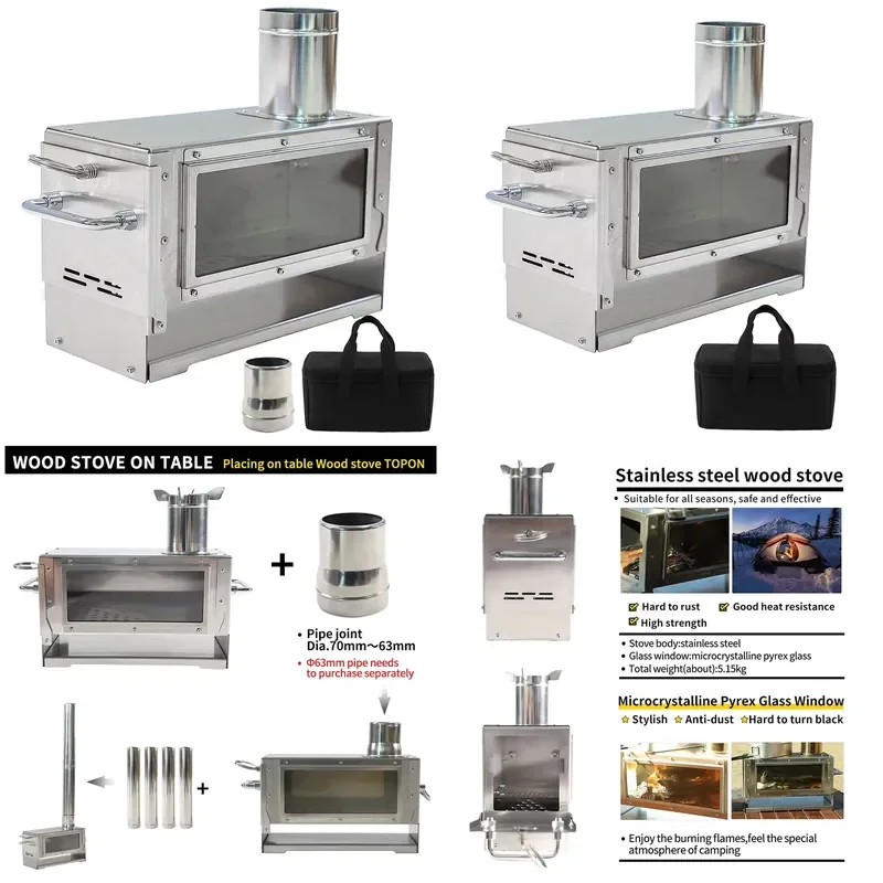 for Modern Design Stainless Steel Wood Burning Heating Stove for Two Cooking Sites Custom