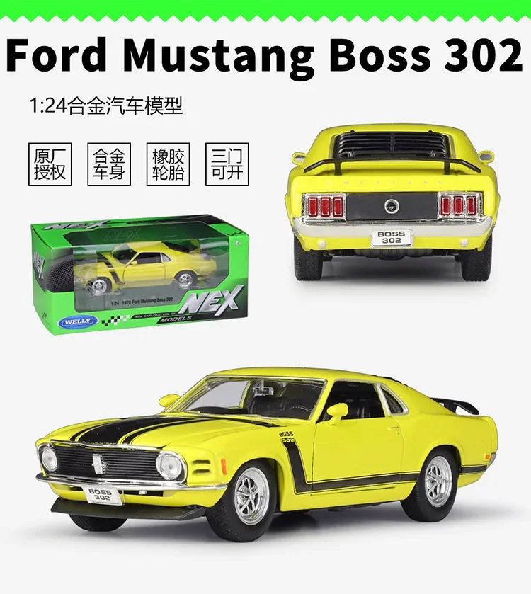 

Welly 1:24 1970 Ford Mustang Boss 302 Imitation Alloy Car Model Finished Products Toys Collectibles Accessories