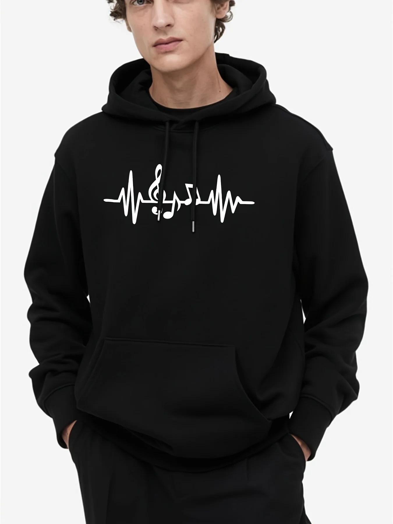 

Music Note Pattern Mens Trendy Comfy Hoodie Casual Slightly Stretch Breathable Hooded Sweatshirt For Outdoor