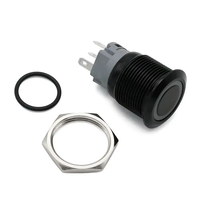 16/19/22mm Waterproof Metal Push Oxidized Black Button Switch Latching Momentary LED Light Power Switch 5V 12V 24V 220V