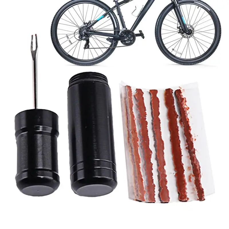 Tire Repair Kit With Plugs Aluminum Alloy Cycling Maintenance Tools Vacuum Tire Repair Tool Rubber Tire Repair Strings Outdoor