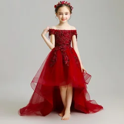 Girls Formal Elegant Luxury Dress Off Shoudler Little Girls Evening Banquet Prom Pagenat Dresses Flower Girls Dress High Low