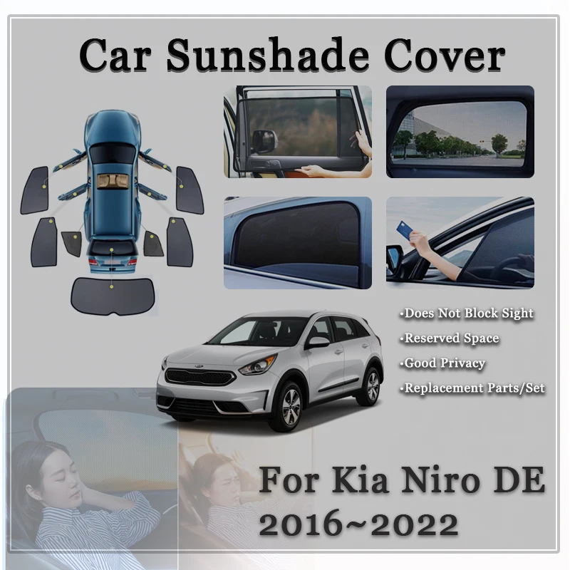 

Car Window Sunshades For Kia Niro Hybrid DE MK1 2016~2022 Black Magnetic Mesh Net Sun Window Visor Windshields Auto Accessories