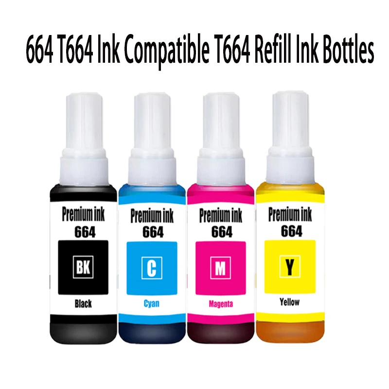 Tinta de recarga 664, tinta premium para impresoras Epson T6641 T6642 T6643 T6644 ET-2500, 2550, 4500, 4550, 2600, 2650, 3600, 1650