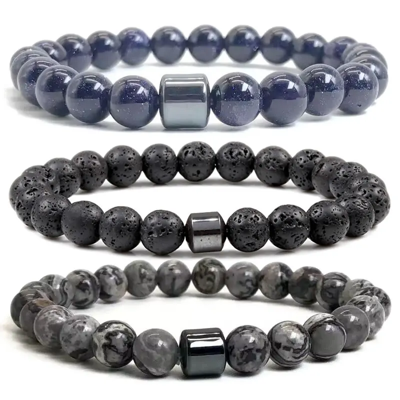 Beaded Bracelet 8mm Natural Stone Lava Tiger Eye Black Agate Matte Healing Beads Bangle Stretch Charm Yoga For Women Men Jewelry