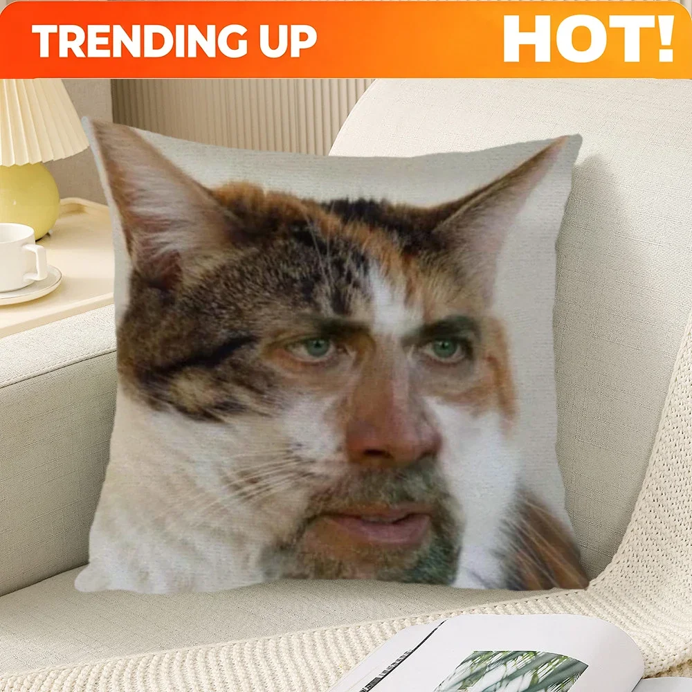 Custom 1pc Nicholas Cage Cat Meme Decorative Square Pillowcase Cushion Cover Double-Sided Printed 18x18 Inch Suitable