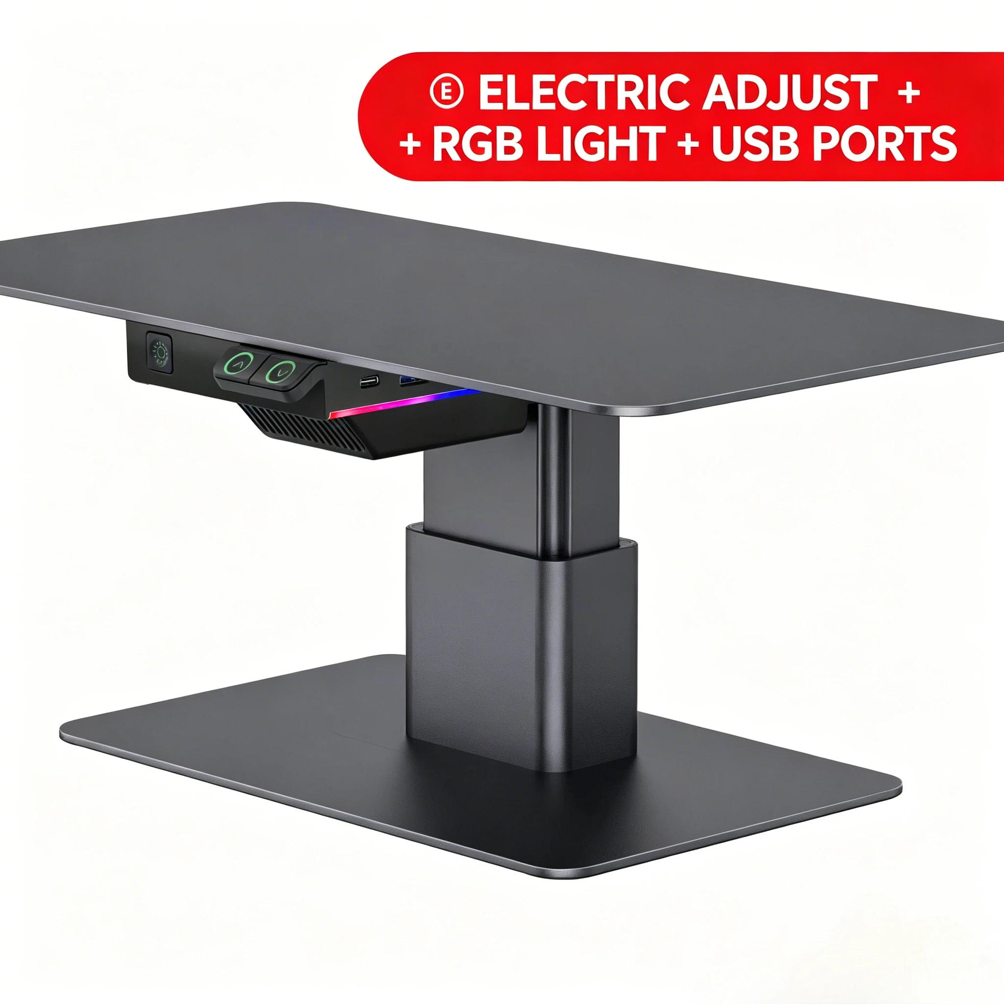 Electric Adjustable Monitor Riser, RGB LED Light 2 USB Ports, Fits 20kg 32 Inch Monitor for Gaming Home Office