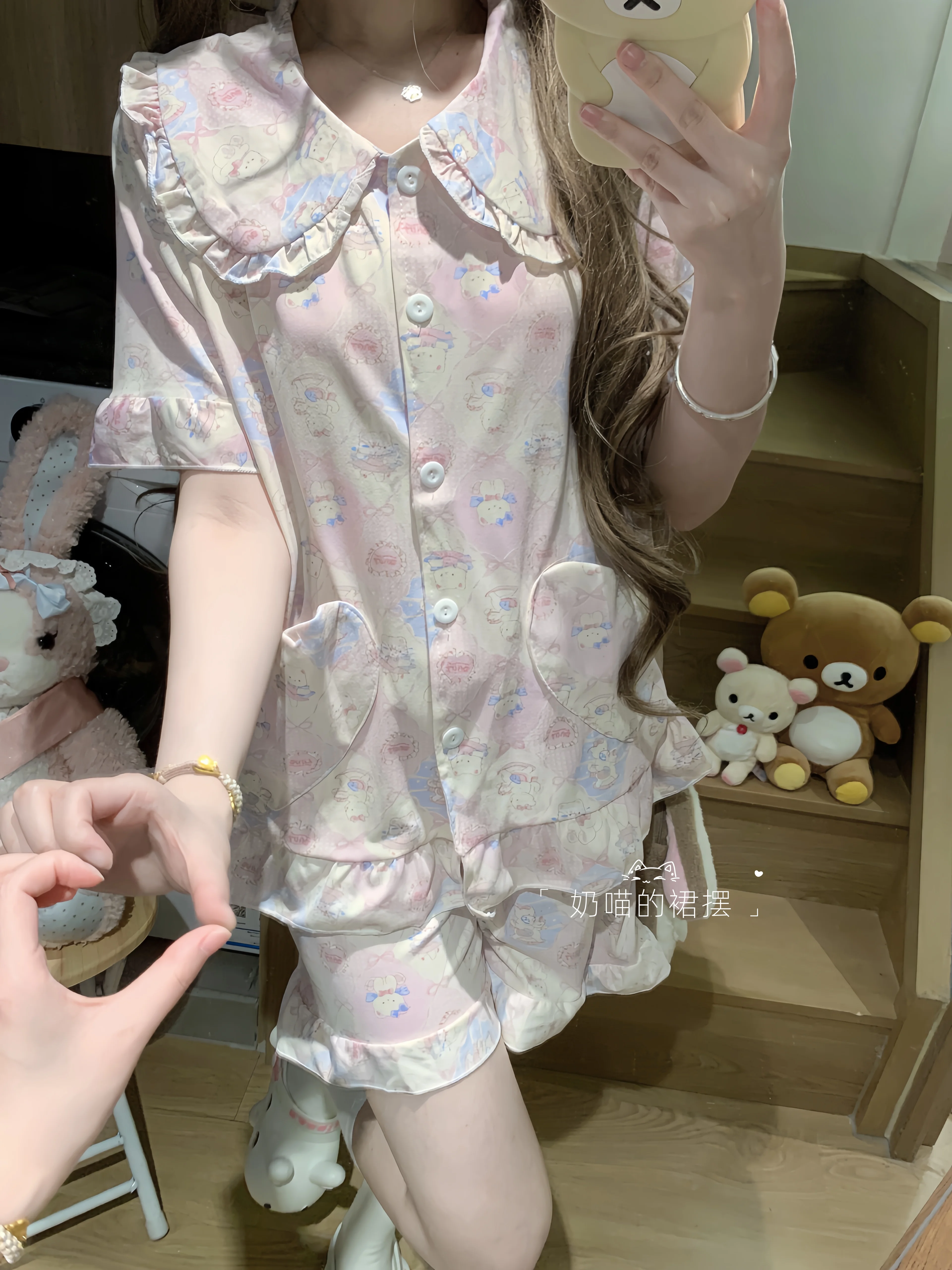 Japanese Sweet Girl Cartoon Printing Short Sleeve 2025 Summer New Doll Collar Pajamas Casual Comfortable Outdoor Homewear Set