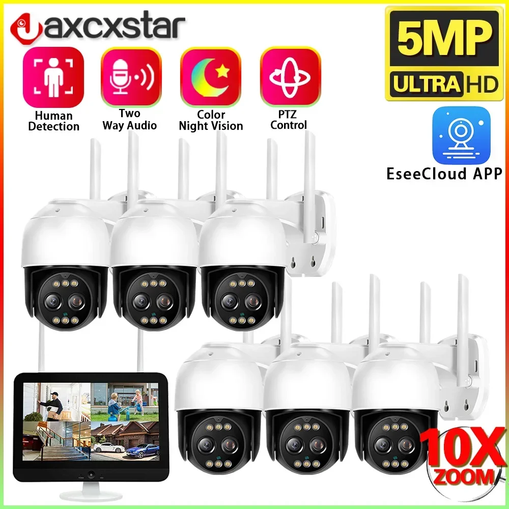 8MP WIFI Security PTZ 10X Camera Kit PIR Detection Color Night Vision IP Camera Set 10CH NVR Wireless CCTV Surveillance System