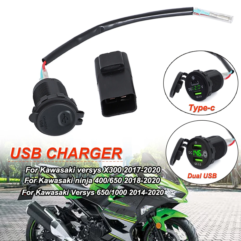 Motorrad TYPE-C USB QC3.0 Schnelles USB-Ladegerät für Kawasaki Versys650/1000 2014-2020 Ninja400/650 2018-2020 VersysX300