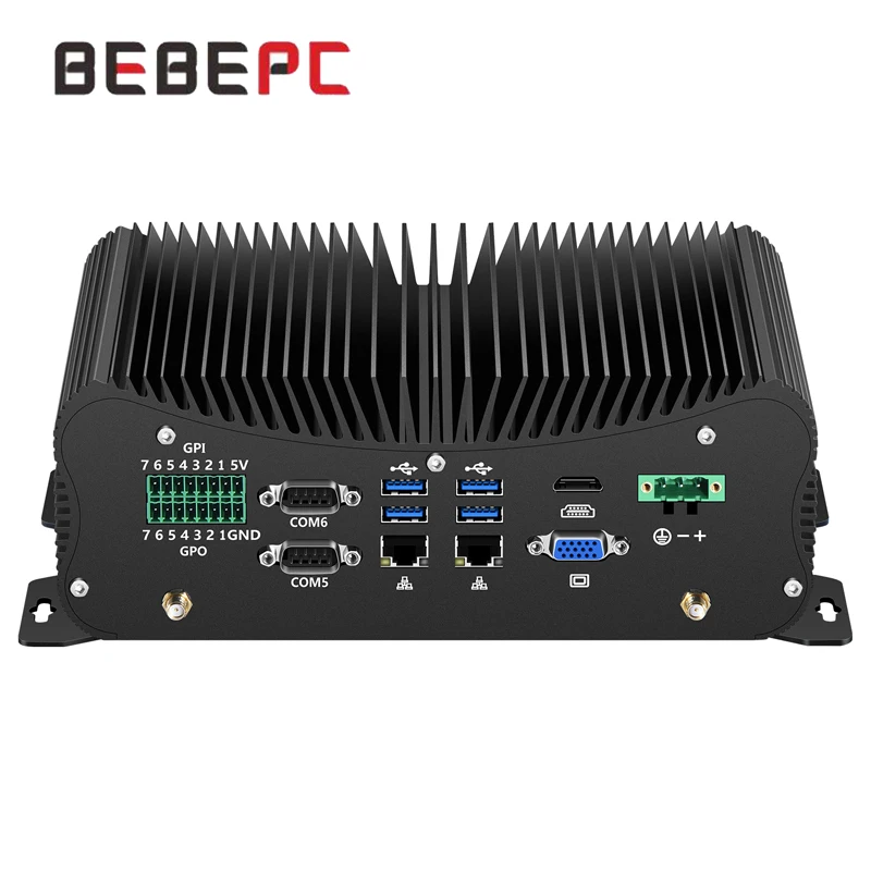 BEBEPC Fanless Mini PC with Intel Core 6th 7th 8th 10th CPU Support WiFi 4G LTE Linux Computer with 2xGbE 6xRS232/485 4xUSB3.0