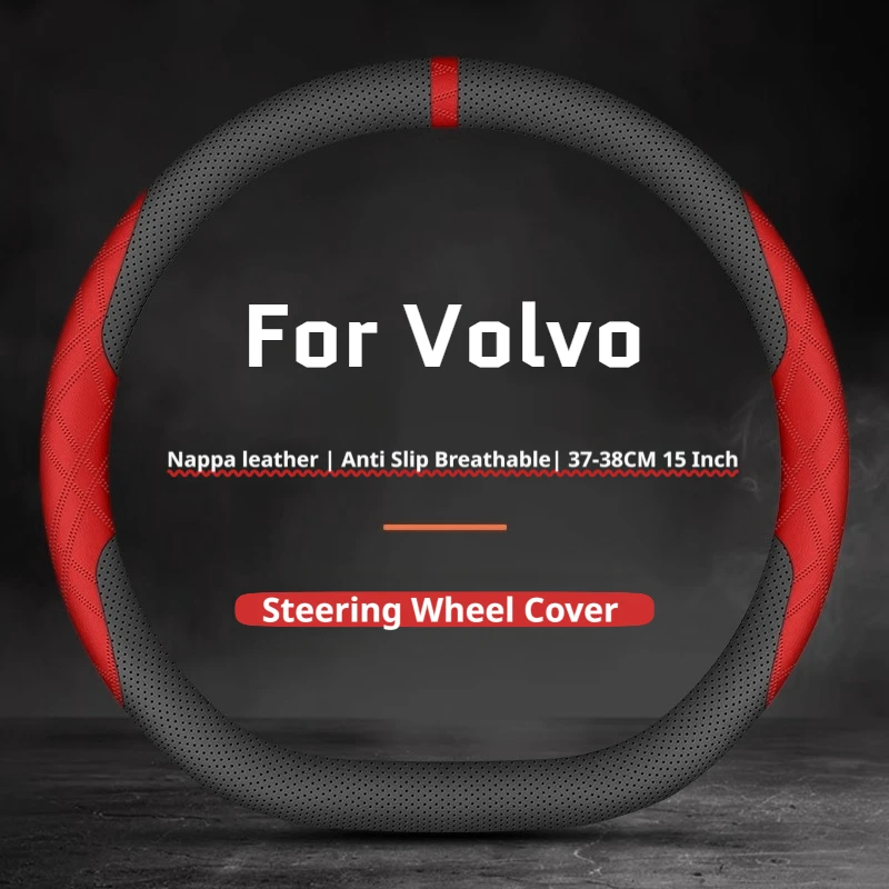 For Volvo Leather Car Steering Wheel Cover Comfort Grip Ultra Thin Breathable Fit XC90 XC60 XC40 S60 S90 V90 V60 Accessories